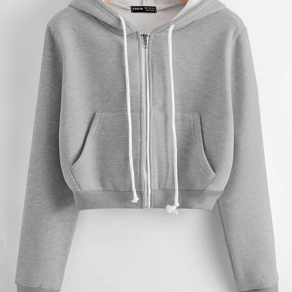 *SHEIN* Zip-Up Cropped Drawstring Hoodie